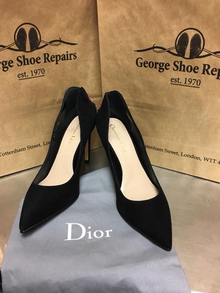 Black Christian Dior heels restored by expert cobbler in London Fitzrovia
